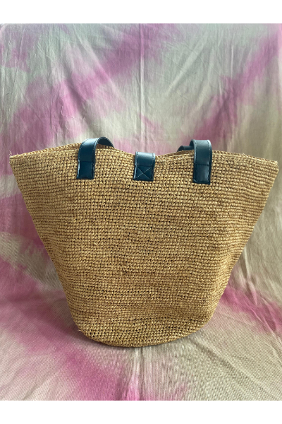 Pan Bag with Leather Strap - Navy Blue (L)